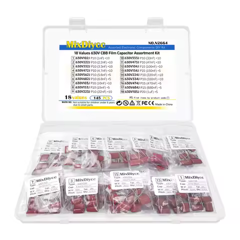 18 Values 630V CBB Polypropylene Film Capacitors kit 102J/332J/472J/103J/223J/333J/473J/104J/224J/33
