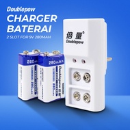Doublepow 2-slot Battery Charger for 9V 2pcs batttery