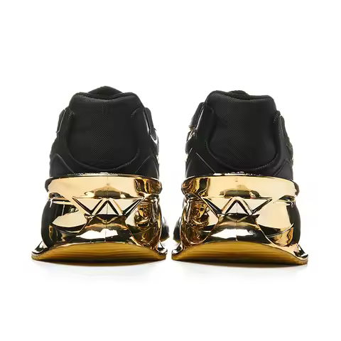 Men's Luxury Jogging Shoes with Black Gold Mesh, Breathable, Fashionable, Comfortable, Fitness and R