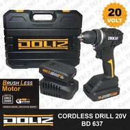 BRUSHLESS Cordless Drill 20V DOLIZ BD637 Mesin Bor Baterai 10 mm Koper 20 Volt Variable Speed BD 637