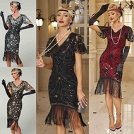 Elegant Glam 1920s Fringe Sequin Flapper Dress - Roaring 20s Gatsby Party Cocktail Dress