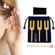(pofluany)  3pcs Aluminum Tuning Fork Set with Wooden Hammer Crystal Bag 4096/4160/4225hz Healing Yo