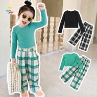 DAKOTA GIRLS' SET LONG SLEEVE PREMIUM PLAID LONG PANTS