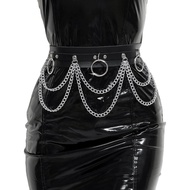 Goth Chain Belt - Black Faux Leather Harness Belt for Women, Emo Punk Grunge Waist Belt Accessories 
