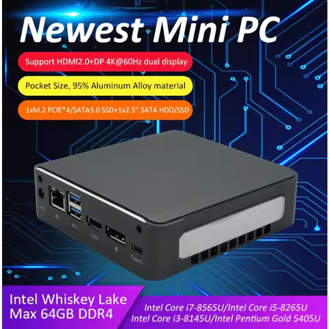 Core I3-8145U/10110U I5-8265U/10210U I7-8565U/10510U Mini PC Host HDMI2.0/DP/Type-C Windows10 4K HD 