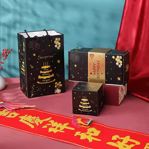 *10pcs Folding Explosion Surprise Gift Boxes Black Gold Bounce Surprise Gift Box Bouncing Box Valent
