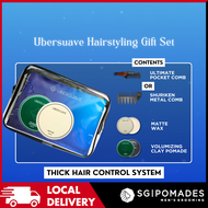 SGPOMADES X Lazada Surprise Box - Ubersuave Thick Hair Control System - Matte Wax, Volumizing Clay Pomade and Comb