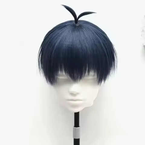 Anime Isagi Yoichi Cosplay Wig Short Black Blue Cosplay Wigs Heat Resistant Synthetic Hair with Rose