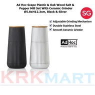 AdHoc Scape Plastic & Oak Wood Salt & Pepper Mill Set with Ceramic Grinder Ø5.8xH12.3cm, Black & Sil