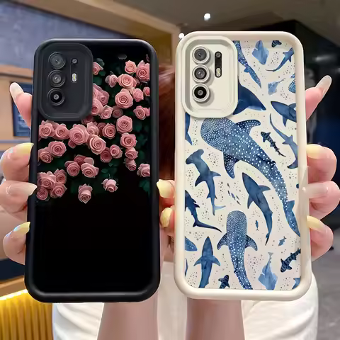 Case For OPPO A95 5G/F19 Pro Plus/Reno 5Z/A94 5G/Reno6 Z 5G Phone Casing Fish Flower Print Shell Sil