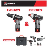 BEITER COMBO SET CORDLESS DRILL& IMPACT DRIVER (BM418-16V-BT420-16V) OR (BM418-12V-BT420-12V) 无线电钻 冲