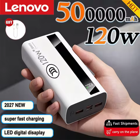 Lenovo 2027 3C 500000mAh Ultra Large Capacity PowerBank 120W Fast Charging Portable Digital Display