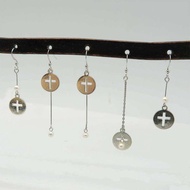 珍珠鑄造鏤空十字架垂墜耳環-925銀鍍白金耳勾 短版 長版 華麗版