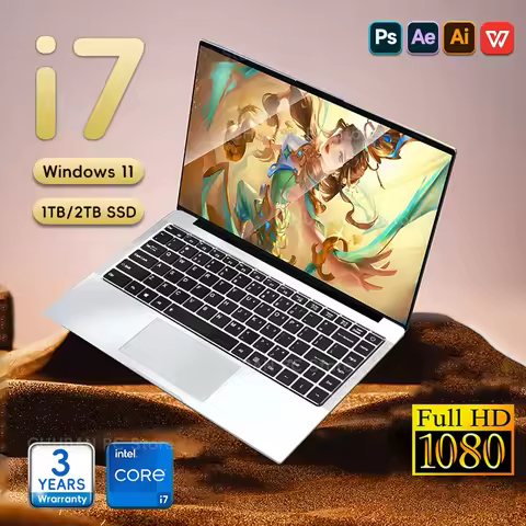 2025 New i7 Laptop Computer PC Gamer Intel Core i7 7500U Home Study Notebook PC 14.1" Ultra slim Off