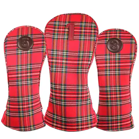 Soft Red Tartan Plaid Golf Club Headcover 1 3 5 X Sets Driver Fairway Wood Hybrid Covers