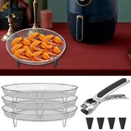 3 Pcs Air Fryer Accessories Stackable Air Fryer Basket Stainless Steel Round Air Fryer Rack Fits 4.2