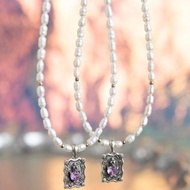 皇冠—心形紫水晶皇冠銀牌珍珠項鏈
