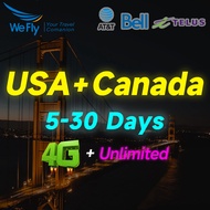Wefly USA + Canada SIM card unlimited data 4G High speed 5-30 days haven't eSIM