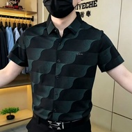 Light Luxury Old Money Style Gradient Wave Print Short-Sleeved Shirt Men's High-End Contrast Color N