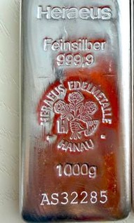 賀利氏銀條 Heraeus Feinsilber 999.9 1000g Silver Bar