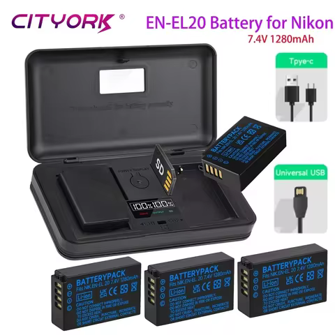 EN-EL20 EN EL20 battery 1280mAh EN-EL20a EN EL20a Battery with 2 Slots Charger for Nikon Coolpix P10