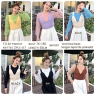 F111# BAJU+VEST tinydot knitted 2pcs set FASHION WHOLESALEWanita three m threem 3ms3m