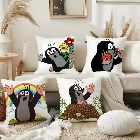 Classic Animation Little Mole Pillow Case Square Double-Sided Printing Short Plush Sofa Cushion Cove