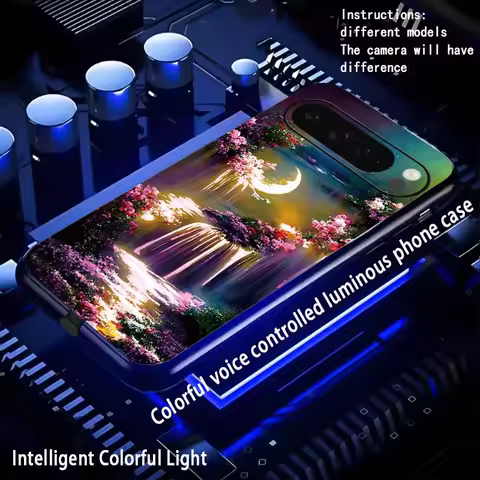 Moon Waterfall Voice Control LED Phone Case For Google Pixel 10 7 8 9 Pro XL 9A 8A 7A Fold Shockproo