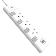 Philips 飛利浦 CHP4140WB 3米4位+2USB獨立開關插座拖板 | 香港行貨