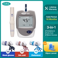 Cofoe 3-in-1 10pcs Cholesterol &amp; 25pcs Uric Acid &amp; 25pcs Blood Glucose Meter Total 60pcs Test Strips Lancets Multifunctional Glucometer Kit Diabetes Alat Cek Kolestrol Tester Monitor Device Cholesterol Test Machine