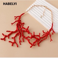 HABELYI Red Coral Alloy Necklace, Trendy Coral Exaggerated Coral Collars,  Bohemia Vintage Exaggerat