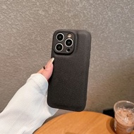 復古高級卡其色素皮適用iphone14pro蘋果13promax手機殼11promax防摔12簡約xsxr保護套-黑色 iphone 17 Pro Max