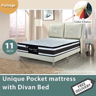 [Bulky] Unique Pocket mattress and Bed Frame Set - 11 inch pocketed spring mattress with divan bed - Bed frame color choice - Available in Single - Super Single - Queen - King size