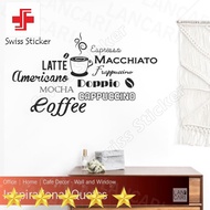 Coffee Word Cloud Quotes Wall Sticker Cafe Glass Cutting Sticker - Cool Matte Black