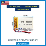 3.7V 250mAh 502030 Lithium Polymer Battery MP3 MP4 GPS Bluetooth Quran Pen Reader Microphone [Bateri