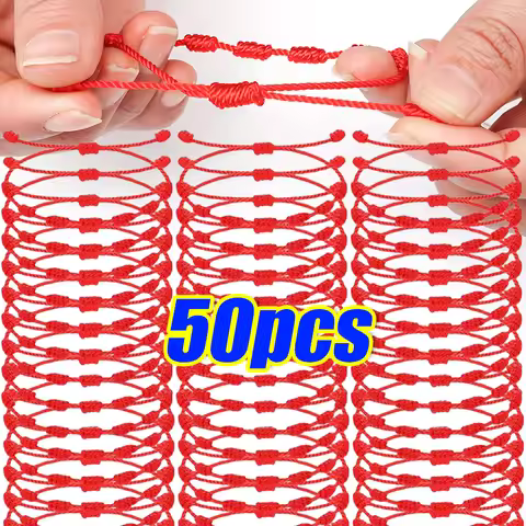 Black Red String 7 Knots Bracelets for Protection Good Luck Amulet for Success Handmade Rope Couple'