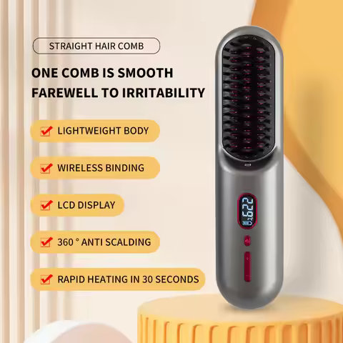Household Wireless Portable Digital Negative Ion Straight Hair Comb TYPE-C Charging Roll Dual Purpos
