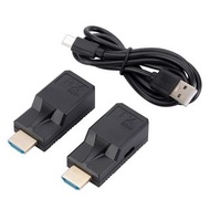 RJ45 轉 HDMI 延長器 RJ45 To HDMI Extender  RJ45 轉 HDMI 加長器 HDMI延長線 網路線轉HDMI 音視訊同步 轉接頭 訊號延長器 60M RJ45 To HDMI-Compatible Adapter No Loss 1080P HDMI-Compatible Transmitter Receiver with USB Power Cable Over Cat5e Cat6