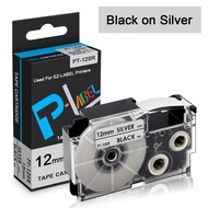 Comaptible Casio Label It Tape XR-12SR XR12SR 12mm 1/2'' Black on Silver Labeling Makers Tape Casset