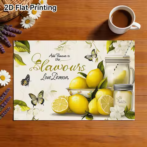 Lemon & Placemats Suitable for Dining Tables, Modern Rectangular Lemon Fruit Table, Lemon Slice & De