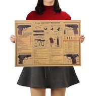 DLKKLB 9 MM Pistol Weapon Design Figure Kraft Paper Bar Poster Retro Poster Living Room Stickers Dec