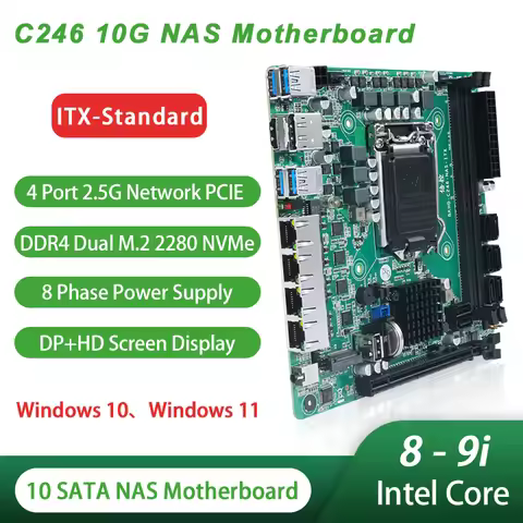 SZBOX C246 NAS Motherboard 2*DDR4 DIMM 10 SATA 4*2.5G LAN Board 2*M.2 2280 NVMe SSD 4*2.5G LAN Suppo
