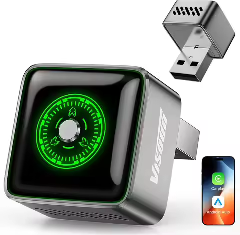 Wireless CarPlay & Android Auto Adapter – 1-Click Multi-Device Switch, Auto Reconnect, Multi-Functio