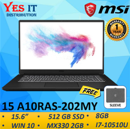 MSI Modern 15 A10RAS-202MY 15.6" Laptop ONXY BLACK (i7-10510U 8GB 512GB NV MX330 W10H 1YW) FREE SLEE