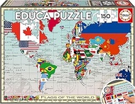 Educa - 150-Piece Children's Puzzle | GeoPuzzle Flags of the World | Dimensions: 48 x 34 cm | Recomm