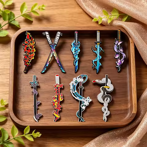 4pcs Demon Slayer Nichirin Sword Enamel Pin Set Anime Katana Brooches, Tanjiro, Zenitsu, Inosuke The