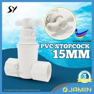 SY 15MM PVC Stopcock Bathroom Faucet Stop Valve Faucet Kepala Paip Injap Paip Stop Cock Garden Pipe 