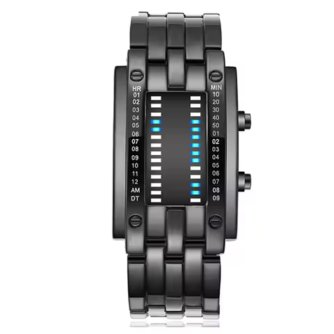 Premium Binary Matrix Blue LED Digital Electronic Watch Waterproof Men Women Cclassic Fashionable Fu