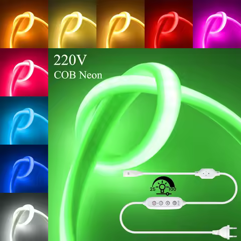 220V COB LED Strip Power EU Plug Dimmable Timer 288LEDs/m Waterproof Neon Light Tape Red Blue Green 