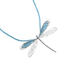 二手 Lalique 蜻蜓圖案項鍊/頸鍊，925 銀，藍色，約 6.0 克。女士款。